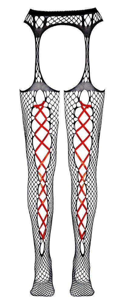 Cottelli Legwear L/XL - Rajstopy siateczkowe z czerwonym wiązaniem Cottelli Legwear L/XL - Rajstopy siateczkowe z czerwonym wiązaniem