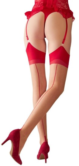 Cottelli Legwear Pończochy beżowe z czerwonym szwem i wykończeniem