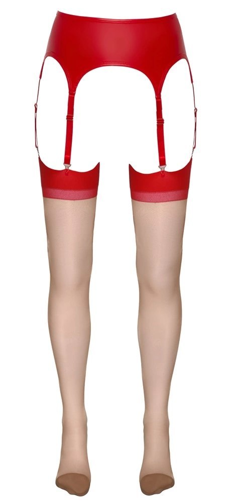 Cottelli Legwear Pończochy beżowe z czerwonym szwem i wykończeniem Cottelli Legwear Pończochy beżowe z czerwonym szwem i wykończeniem