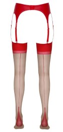 Cottelli Legwear Pończochy beżowe z czerwonym szwem i wykończeniem