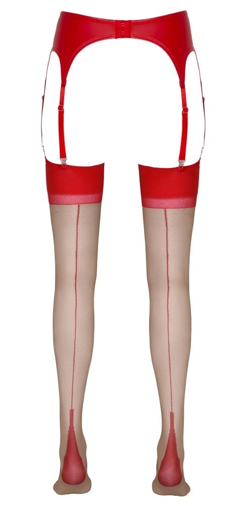 Cottelli Legwear Pończochy beżowe z czerwonym szwem i wykończeniem Cottelli Legwear Pończochy beżowe z czerwonym szwem i wykończeniem