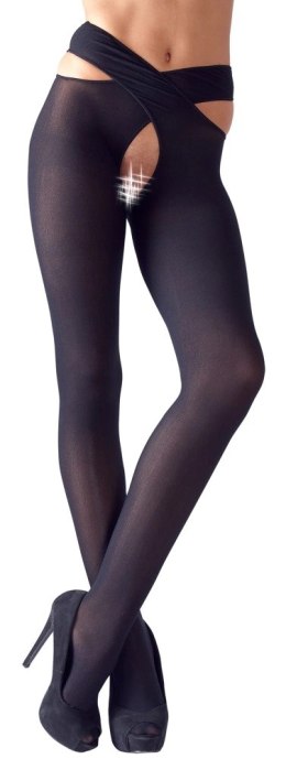 Cottelli Legwear Pończochy czarne na biodra z paskami L/XL