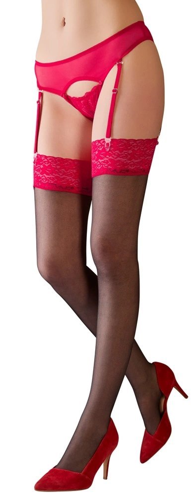 Cottelli Legwear Pończochy czarne z czerwoną koronką 20 den klasyczne Cottelli Legwear Pończochy czarne z czerwoną koronką 20 den klasyczne