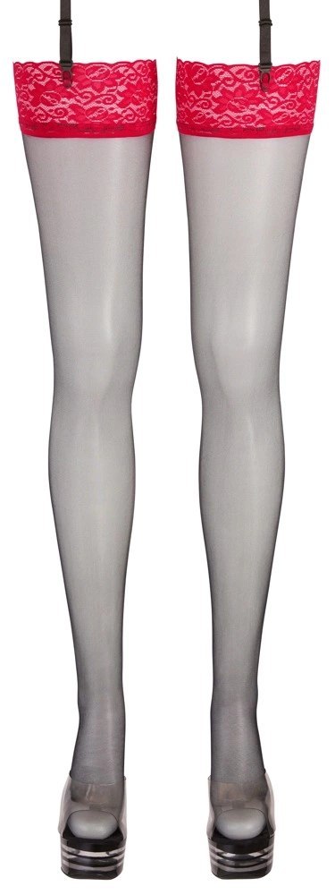Cottelli Legwear Pończochy czarne z czerwoną koronką 20 den klasyczne Cottelli Legwear Pończochy czarne z czerwoną koronką 20 den klasyczne