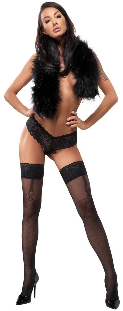 Cottelli Legwear Pończochy czarne z kropeczkami i szelkami 40 den Cottelli Legwear Pończochy czarne z kropeczkami i szelkami 40 den