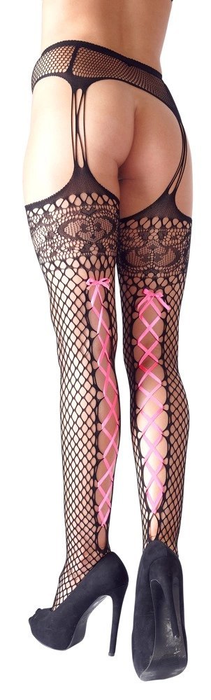 Cottelli Legwear Rajstopy Siateczkowe z Rożowym Wiązaniem L/XL Cottelli Legwear Rajstopy Siateczkowe z Rożowym Wiązaniem L/XL