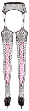Cottelli Legwear Rajstopy Siateczkowe z Rożowym Wiązaniem L/XL