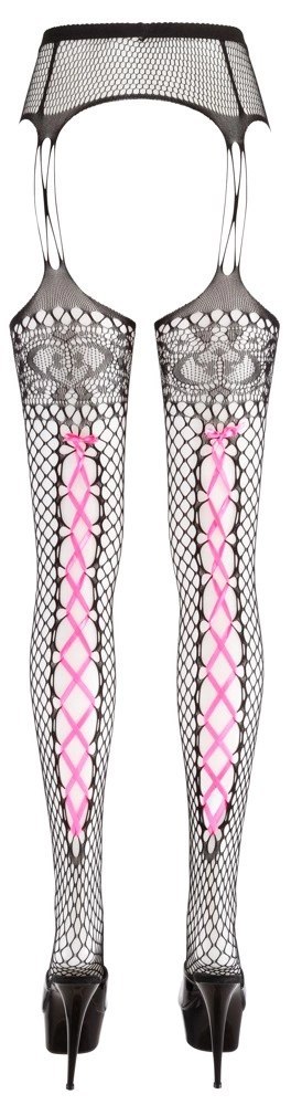 Cottelli Legwear Rajstopy Siateczkowe z Rożowym Wiązaniem L/XL Cottelli Legwear Rajstopy Siateczkowe z Rożowym Wiązaniem L/XL