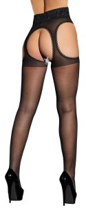 Cottelli Legwear Rajstopy z Koronkowymi Wycięciami, czarne S/M