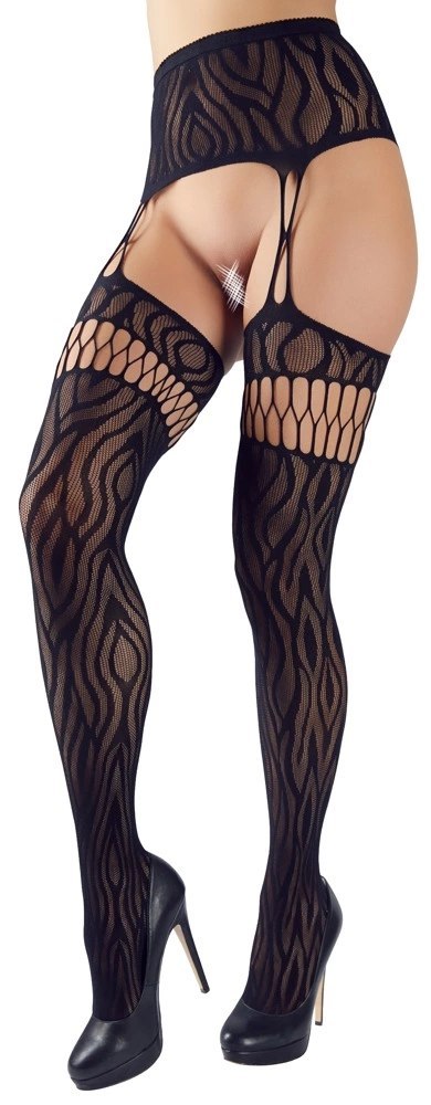 Cottelli Legwear Rajstopy z pasem zebra open crotch S-L czarno-białe Cottelli Legwear Rajstopy z pasem zebra open crotch S-L czarno-białe