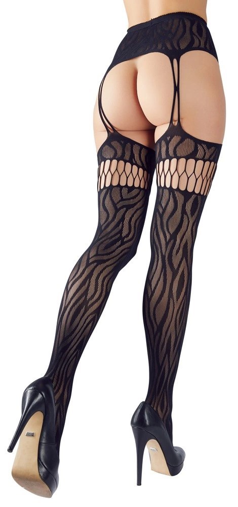 Cottelli Legwear Rajstopy z pasem zebra open crotch S-L czarno-białe Cottelli Legwear Rajstopy z pasem zebra open crotch S-L czarno-białe