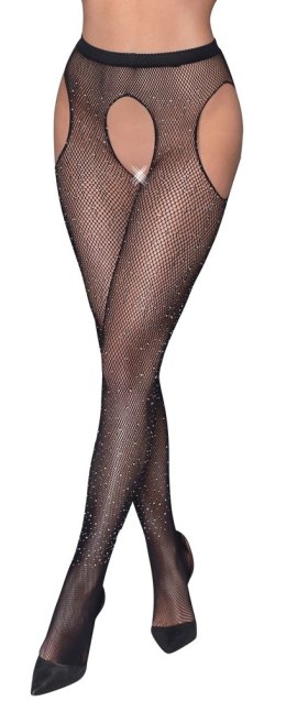 Cottelli Legwear Siateczkowe Rajstopy z Kamieniami Brokatowymi S-L