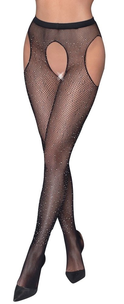 Cottelli Legwear Siateczkowe Rajstopy z Kamieniami Brokatowymi S-L Cottelli Legwear Siateczkowe Rajstopy z Kamieniami Brokatowymi S-L