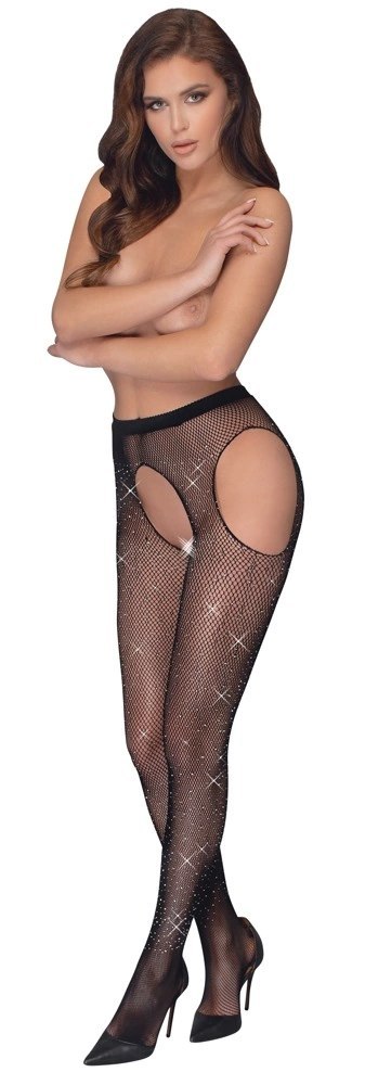 Cottelli Legwear Siateczkowe Rajstopy z Kamieniami Brokatowymi S-L Cottelli Legwear Siateczkowe Rajstopy z Kamieniami Brokatowymi S-L