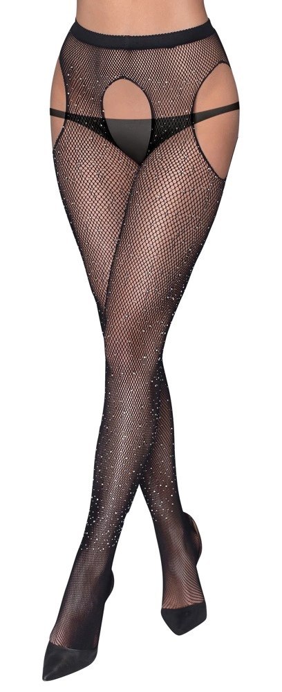 Cottelli Legwear Siateczkowe Rajstopy z Kamieniami Brokatowymi S-L Cottelli Legwear Siateczkowe Rajstopy z Kamieniami Brokatowymi S-L