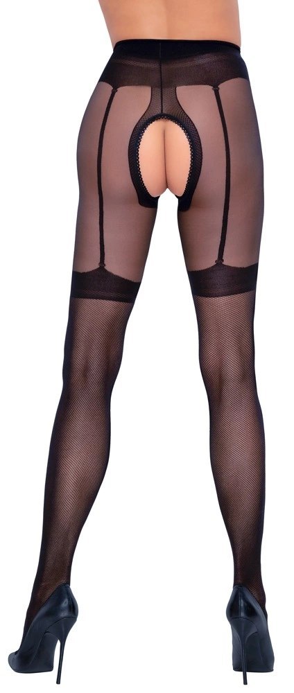 Cottelli Legwear rajstopy czarne z motywem pończoch otwarty krok 5 Cottelli Legwear rajstopy czarne z motywem pończoch otwarty krok 5