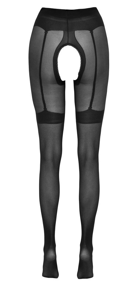 Cottelli Legwear rajstopy czarne z motywem pończoch otwarty krok 5 Cottelli Legwear rajstopy czarne z motywem pończoch otwarty krok 5