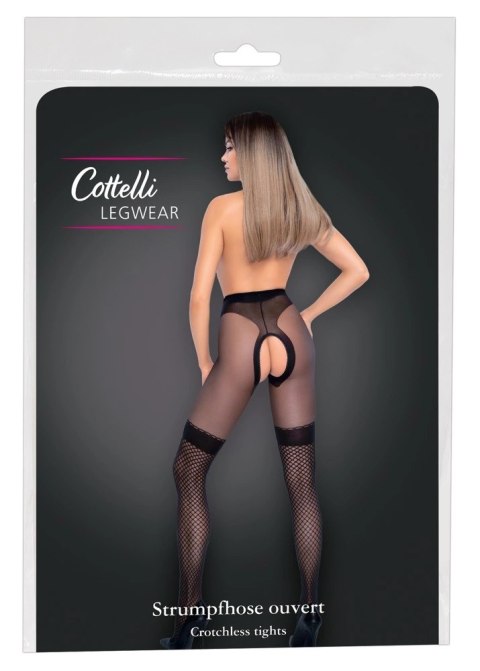 Cottelli Legwear rajstopy z siateczką i otwartą strefą, czarne, 30 den