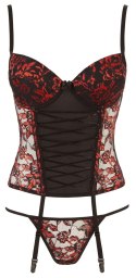 Cottelli Lingerie Gorset Kwiatowy + Stringi 80C/L koronkowy czarny