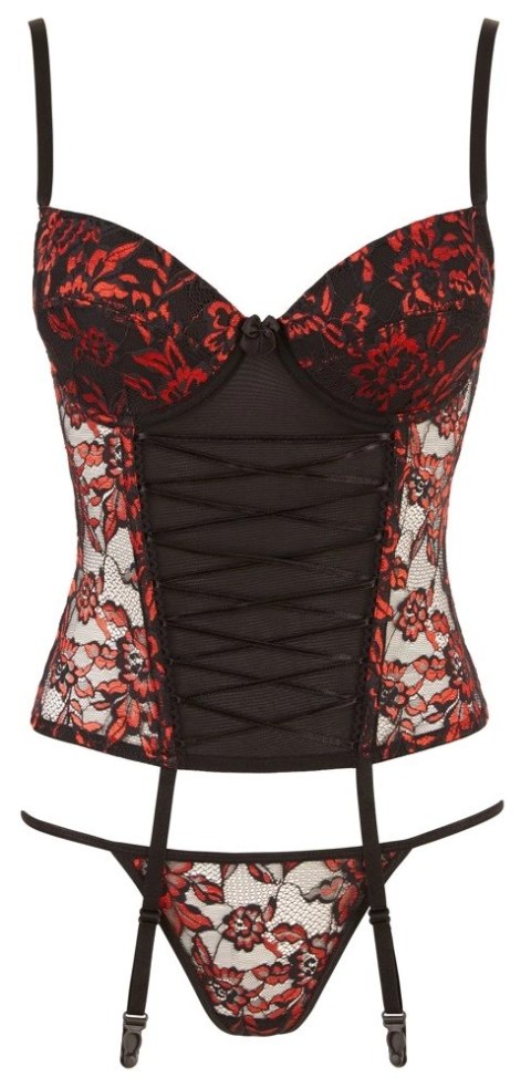 Cottelli Lingerie Gorset Kwiatowy z Stringami 80B/M, koronka, czarny Cottelli Lingerie Gorset Kwiatowy z Stringami 80B/M, koronka, czarny