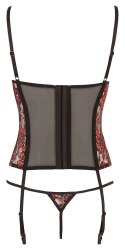 Cottelli Lingerie Gorset Kwiatowy z Stringami 80B/M, koronka, czarny