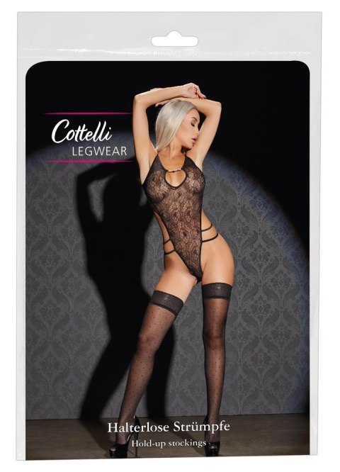 Cottelli LEGWEAR Pończochy Samonośne Czarny Wzor Kropki Szeroki Top Cottelli LEGWEAR Pończochy Samonośne Czarny Wzor Kropki Szeroki Top