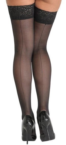 Cottelli LEGWEAR Pończochy czarne z koronką i ozdobnym szwem 20 den