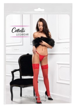 Cottelli LEGWEAR Pończochy czerwone z koronką i silikonowym paskiem 20 den