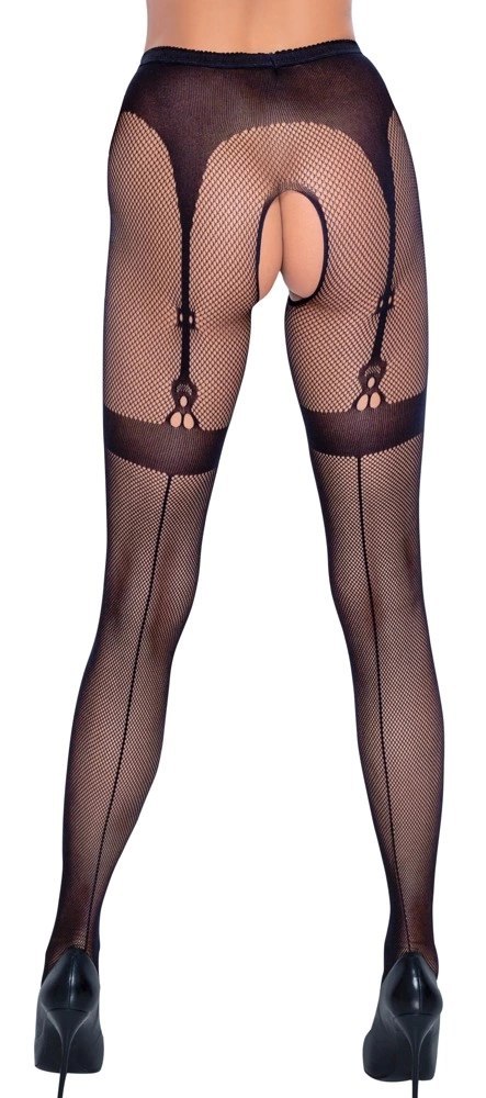 Cottelli LEGWEAR Rajstopy siateczkowe z wzorem pończoch S-L czarne Cottelli LEGWEAR Rajstopy siateczkowe z wzorem pończoch S-L czarne
