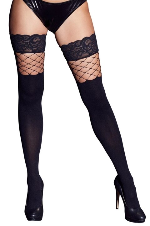 Cottelli Legwear Pończochy 2w1 Siatkowe z Koronką M/L czarne Cottelli Legwear Pończochy 2w1 Siatkowe z Koronką M/L czarne