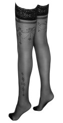 Cottelli Legwear Pończochy Koronkowe z Wzorem Silikonowa Opaska 3