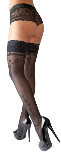 Cottelli Legwear Pończochy Koronkowe z Wzorem Silikonowa Opaska
