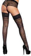 Cottelli Legwear Pończochy Koronkowe z Wzorem Silikonowa Opaska