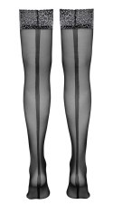 Cottelli Legwear Pończochy L Srebrna Koronka Szew Ozdobny