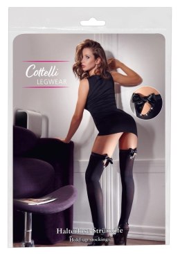 Cottelli Legwear Pończochy XL czarne z kokardą i kryształową ozdobą