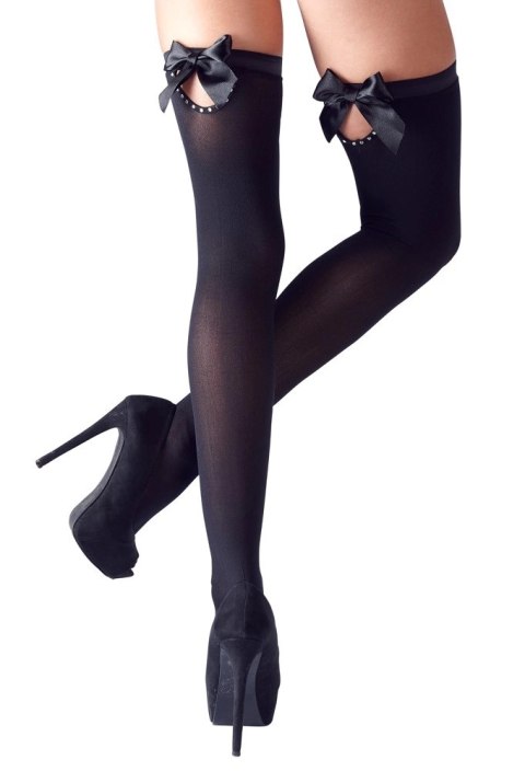 Cottelli Legwear Pończochy XL czarne z kokardą i kryształową ozdobą Cottelli Legwear Pończochy XL czarne z kokardą i kryształową ozdobą