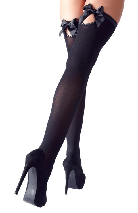 Cottelli Legwear Pończochy XL czarne z kokardą i kryształową ozdobą Cottelli Legwear Pończochy XL czarne z kokardą i kryształową ozdobą