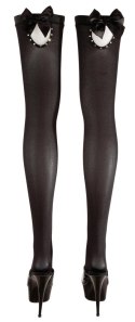 Cottelli Legwear Pończochy XL czarne z kokardą i kryształową ozdobą