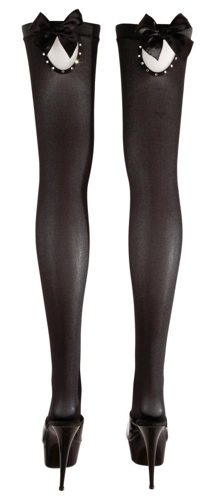 Cottelli Legwear Pończochy XL czarne z kokardą i kryształową ozdobą Cottelli Legwear Pończochy XL czarne z kokardą i kryształową ozdobą