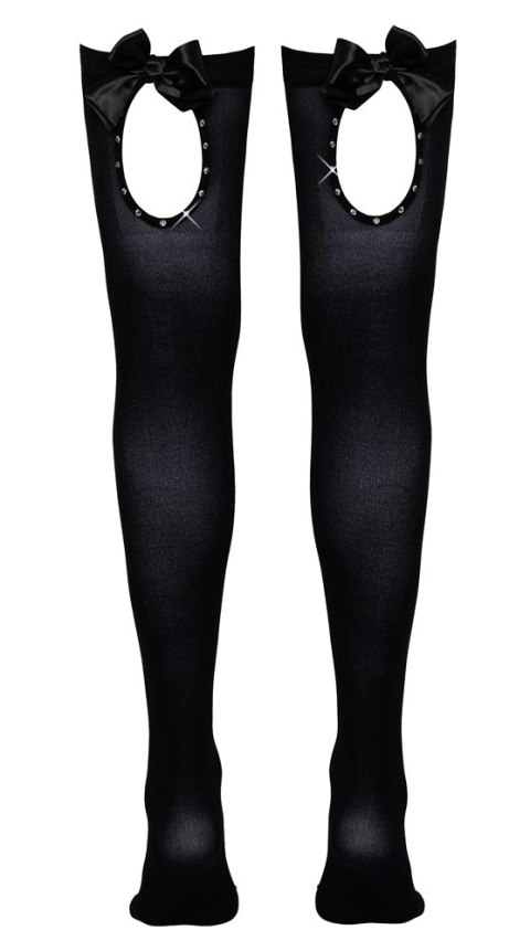 Cottelli Legwear Pończochy XL czarne z kokardą i kryształową ozdobą Cottelli Legwear Pończochy XL czarne z kokardą i kryształową ozdobą
