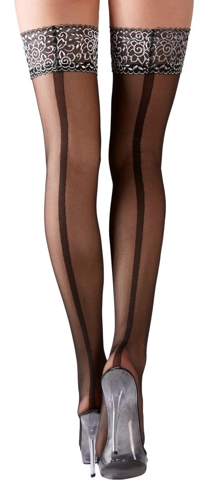 Cottelli Legwear Pończochy Srebrna Koronka S ozdobny szew silikonowa opaska Cottelli Legwear Pończochy Srebrna Koronka S ozdobny szew silikonowa opaska