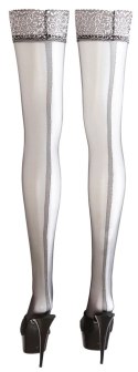 Cottelli Legwear Pończochy Srebrna Koronka S ozdobny szew silikonowa opaska