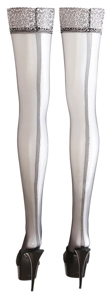 Cottelli Legwear Pończochy Srebrna Koronka S ozdobny szew silikonowa opaska Cottelli Legwear Pończochy Srebrna Koronka S ozdobny szew silikonowa opaska