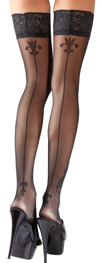 Cottelli Legwear Pończochy czarne z koronką i ozdobnym szwem, 8 cm Cottelli Legwear Pończochy czarne z koronką i ozdobnym szwem, 8 cm