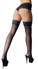 Cottelli Legwear Pończochy czarne z koronką i ozdobnym szwem, 8 cm