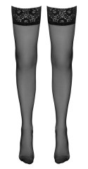Cottelli Legwear Pończochy czarne z koronką i ozdobnym szwem, 8 cm