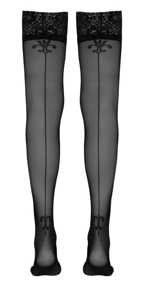 Cottelli Legwear Pończochy czarne z koronką i ozdobnym szwem, 8 cm Cottelli Legwear Pończochy czarne z koronką i ozdobnym szwem, 8 cm