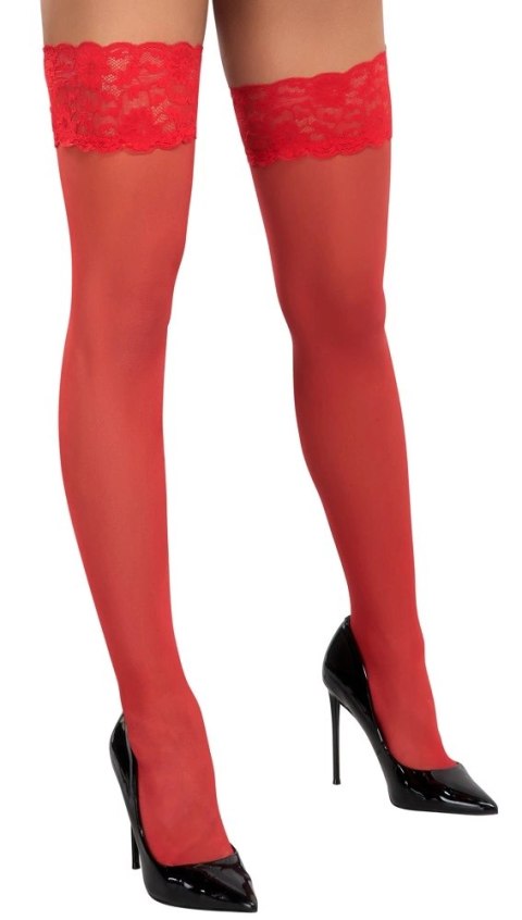 Cottelli Legwear Pończochy czerwone z koronką, 20 den, silikonowy pasek Cottelli Legwear Pończochy czerwone z koronką, 20 den, silikonowy pasek