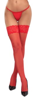 Cottelli Legwear Pończochy czerwone z koronką, 20 den, silikonowy pasek