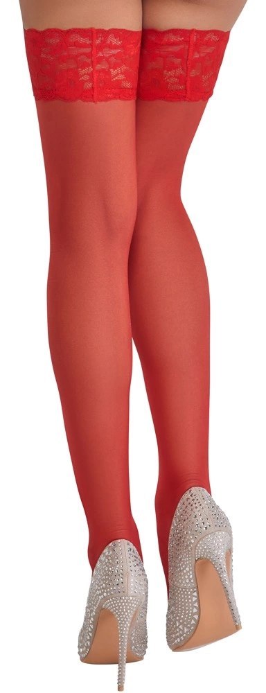 Cottelli Legwear Pończochy czerwone z koronką, 20 den, silikonowy pasek Cottelli Legwear Pończochy czerwone z koronką, 20 den, silikonowy pasek
